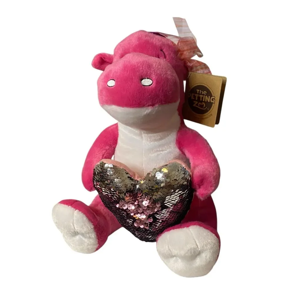 NWT The Petting Zoo Pink Dragon with Shimmery Heart Plush 10